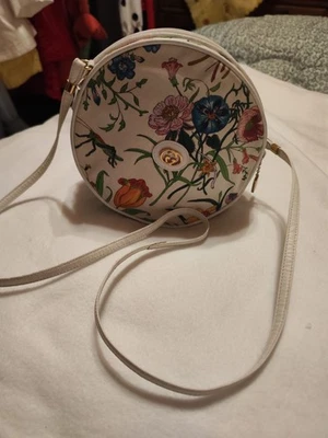 Gucci Vintage Flora Round Crossbody Bag Canvas Leder Blumen Print Vintage - Bild 1 von 4