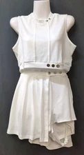 Asymmetrical Layered Skirt Mock Neck Sleeveless Two Piece Set Large White