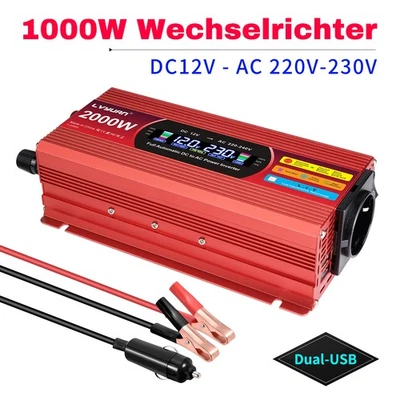 LVYUAN Auto-Wechselrichter 1000W, 12V DC auf 220V 230V AC Wechselrichter für Fahrzeuge