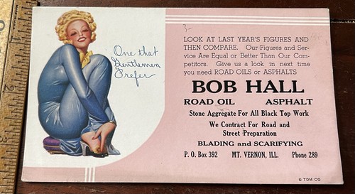 Vintage Blotter, Bob Hall, Pretty Lady, One that Gentlemen Prefer Illinois