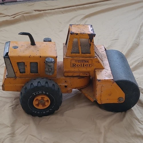Tonka Roller Pressed Steel Construction Vehicle Yellow Black Vintage