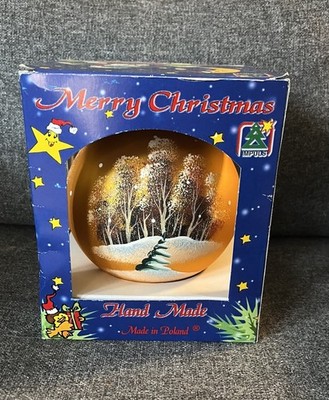 Polish Gallery Christmas Ornament Winter Country Scene Large Blown Glass Ball