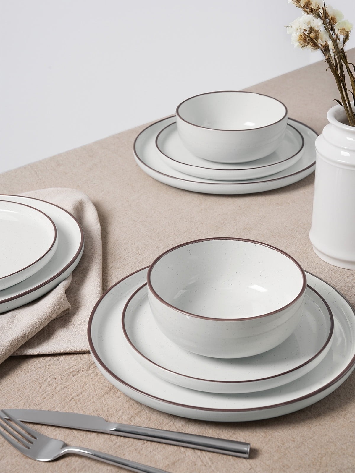 12-Piece Plates and Bowls Sets, Dishes Set for 4, White