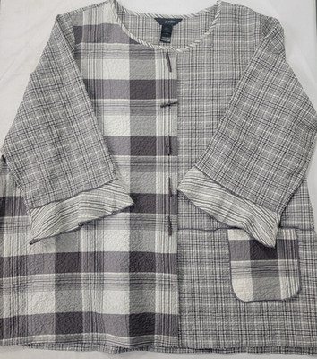 Ali Miles Women's Button Up Mocha Gray Ivory Shirt Top Artsy Boho Fun Full Sz 2X