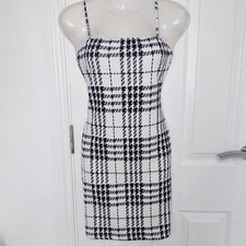 Shein Black White Bodycon Dress Sleeveless Midi Fitted Party Holiday Summer UK 8