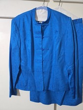 Adrianna Papell Safe Silk 2-Piece Pencil Skirt Jacket 12 Womans Blue