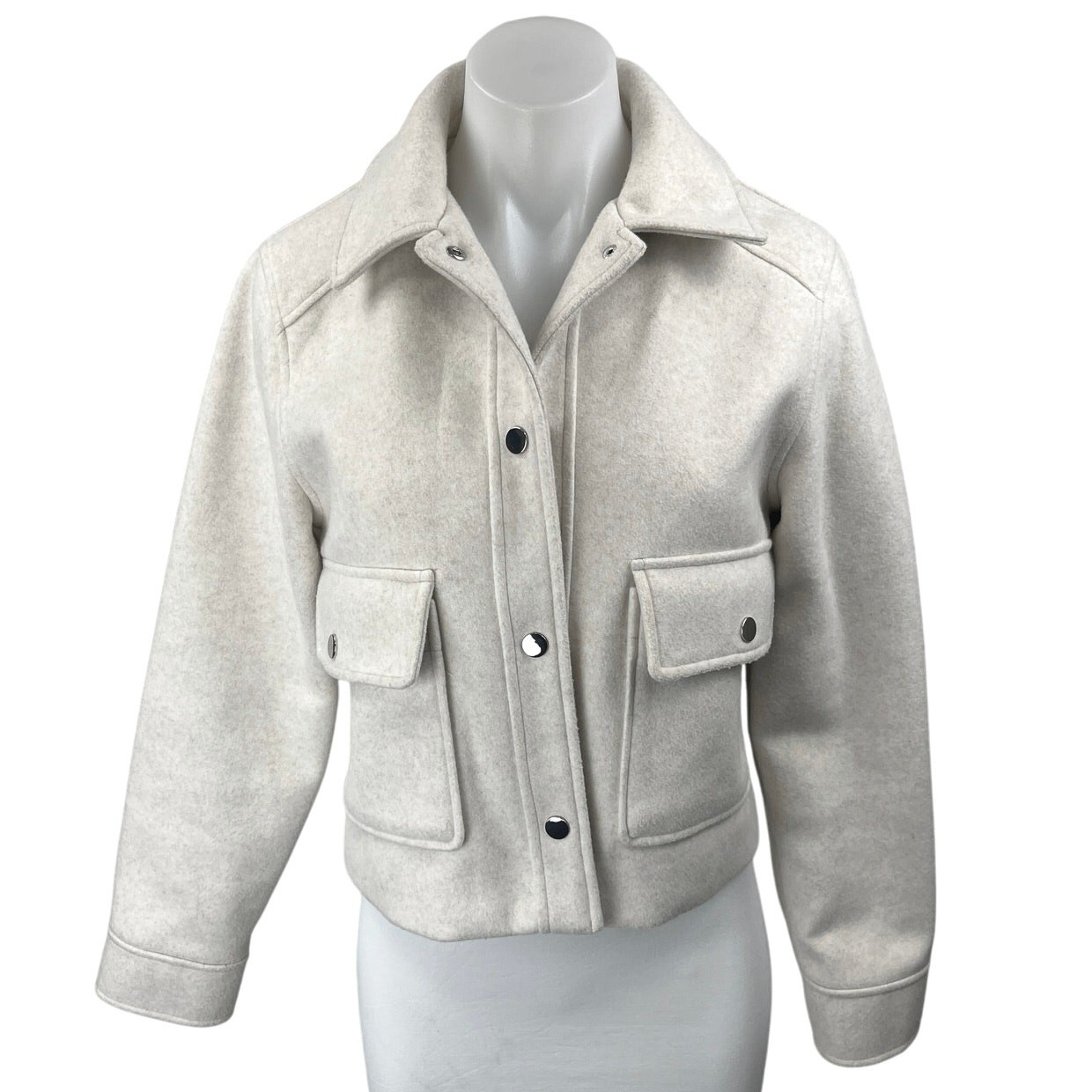 Zara Women's Ivory White Snap Button Down Collar Duster Pea Coat Jacket Size S