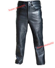 Lambskin Leather Mens Black Croco Embossed Bi...