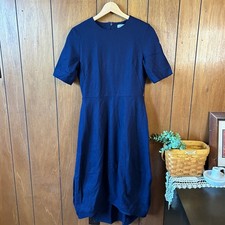 COS Navy Blue Wool Cashmere Blend Midi Dress Size 6 Balloon Hem