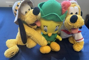 Vintage Looney Tunes Tweety Bird Plush And (2) Disney Pluto Dogs Lot Of 3