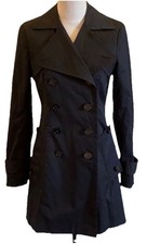 625 New THEORY Daye C/mear CLASSIC Belted Trench Coat Black Petite Size P 0, XS