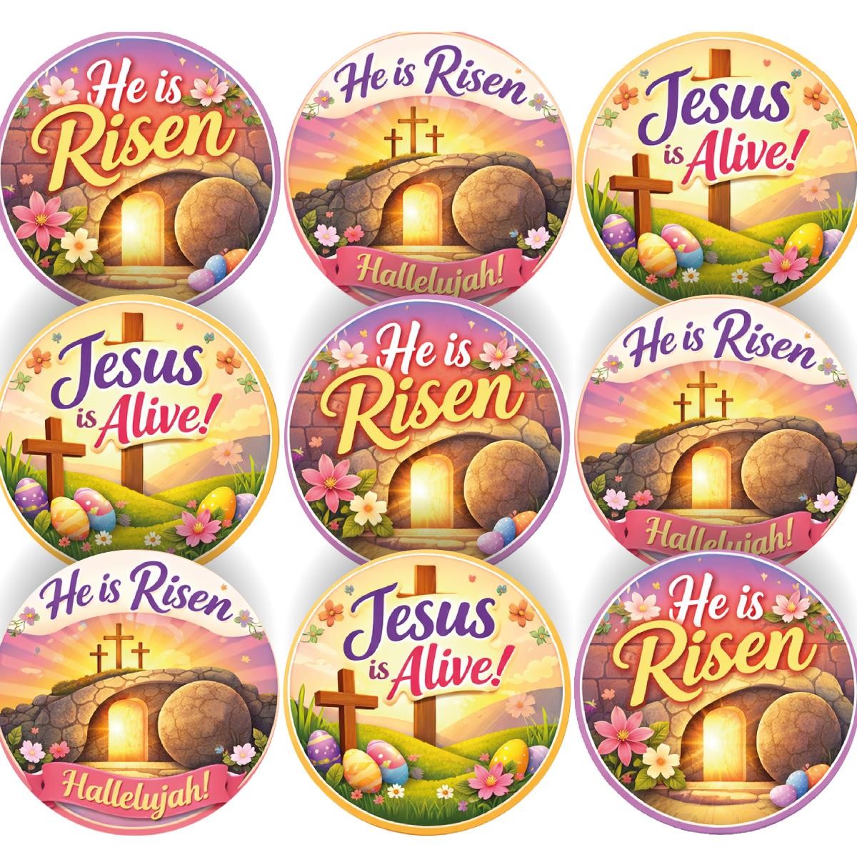 He Is Risen Easter 30mm Stickers for Teachers, Parents, Churches