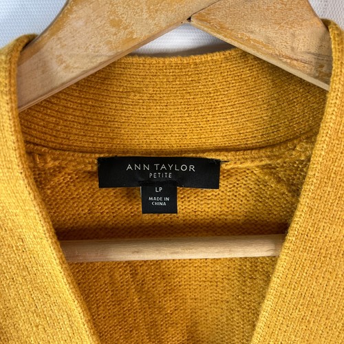 Ann Taylor Womens Cardigan Sweater Size LP Yellow V-Neck Button Ribbed Cuff Wool - Picture 3 of 10