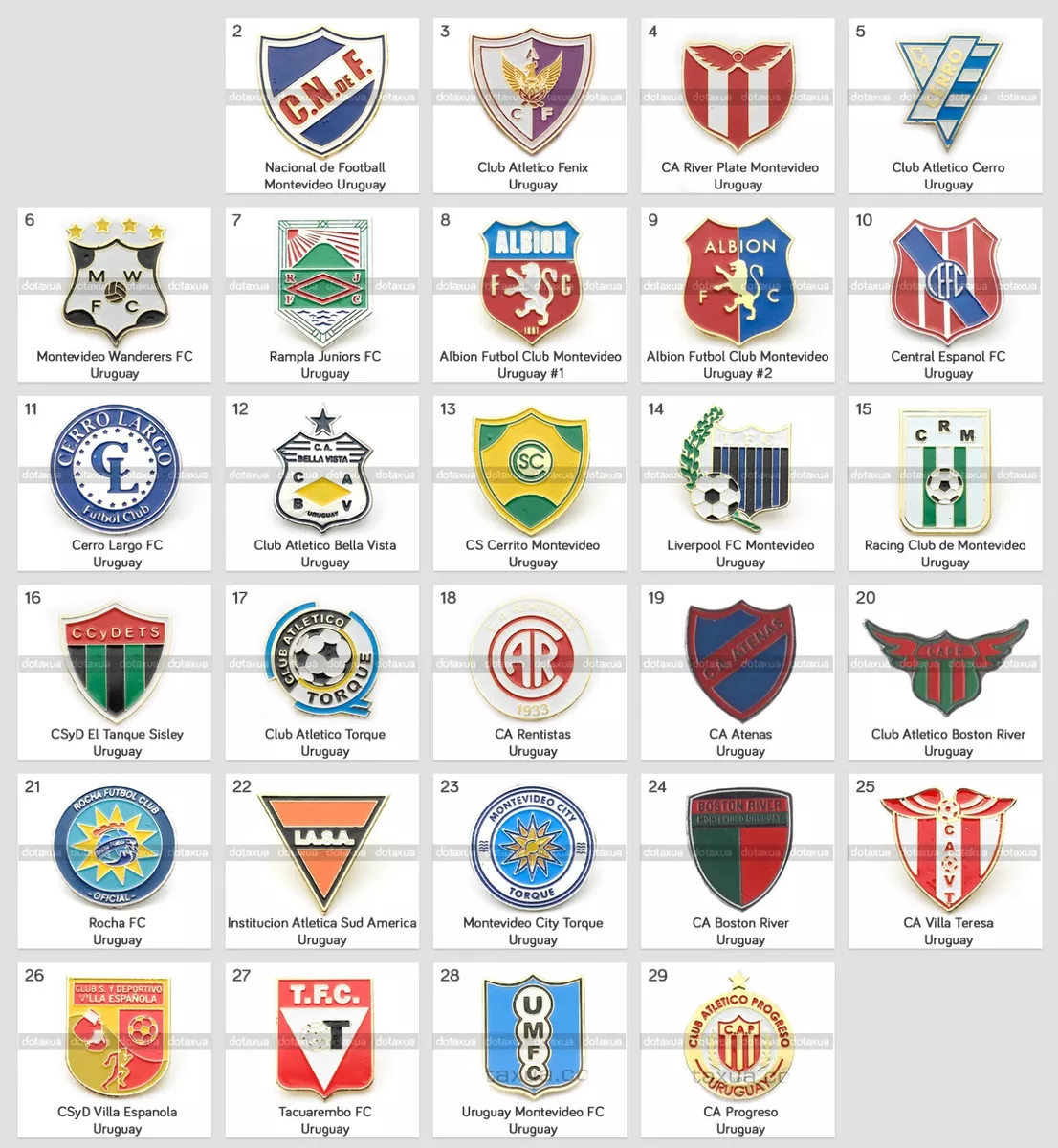 Club crests of leading clubs in Uruguay.