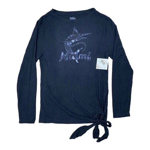 Miami Marlins Majestic Threads Women Sz M T-Shirt Hacci Tunic Black Long Sleeve - Picture 3 of 12