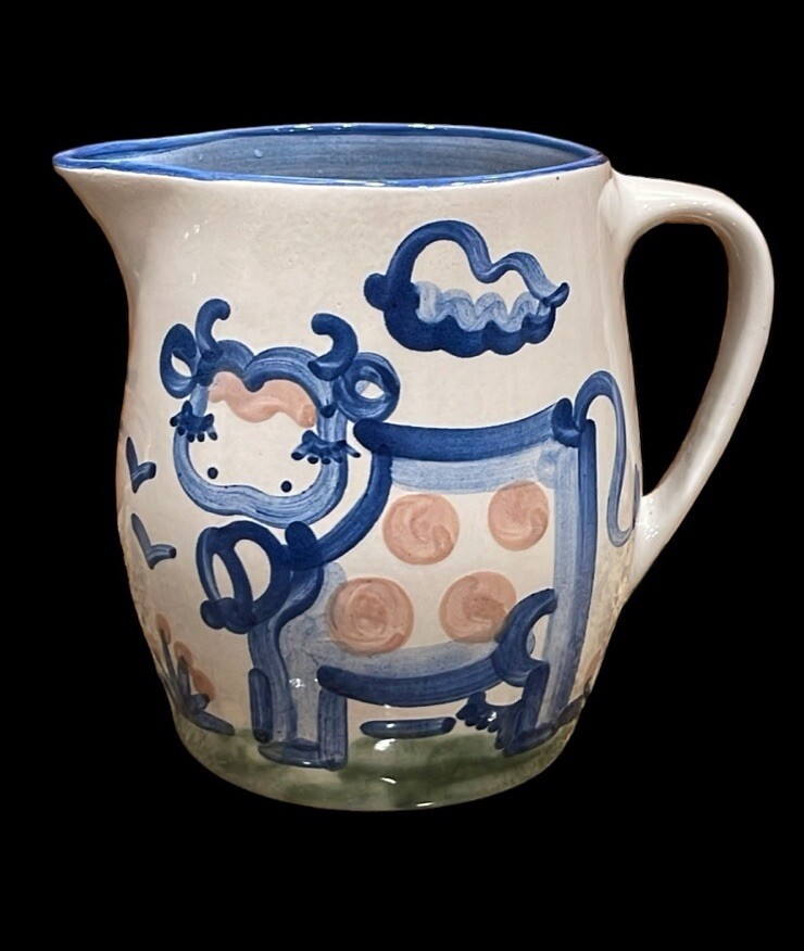 M A Hadley Cow Farm Milk Juice Pitcher Jug The End 6" x 5 1/2" Vintage