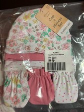 BABY CAP  MITTENS SET SIZE 0-3 MOS NWT 6 PIECE SET MODERN BABY INFANT HAT