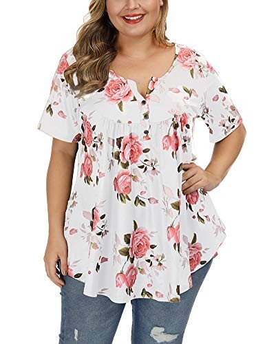 ALLEGRACE Women's Plus Size Tunic Top Short Sleeve V Neck Blouse 4X Super Soft - Picture 1 of 6