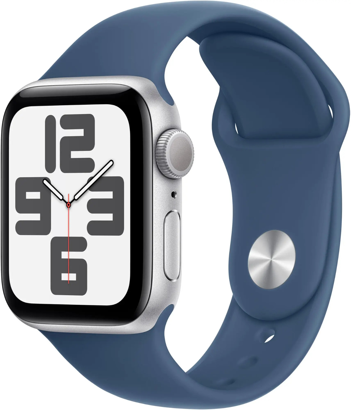 Спортивные наручные часы Apple Watch SE 2-го поколения с GPS-навигатором 44 мм серебристого цвета с джинсовым ремешком MXER3LL/A