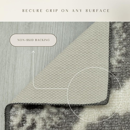 Stylish Grey Medallion Runner Rug for Hallway & Kitchen - 2' x 9' Washable - Picture 7 of 10