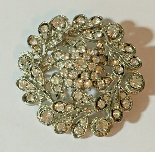 VINTAGE GORGEOUS LARGE CLEAR RHINESTONE 3D BROOCH/ PIN - Picture 1 of 12