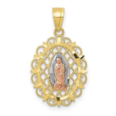 Echter 10kt bicolor mit weißem Rhodium Unsere Liebe Frau von Guadalupe Anhänger