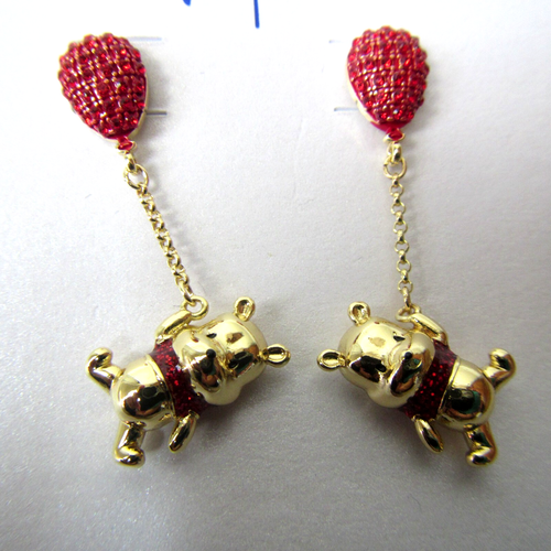 DISNEY BAUBLEBAR WINNIE THE POOH BEAR RARE EARRINGS RED BALLOON GOLD CRYSTAL - Picture 2 of 2
