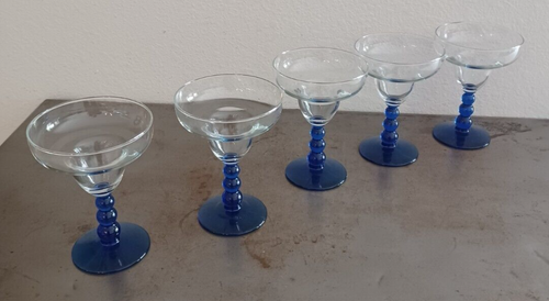 5 Cobalt Blue Stemmed Margarita Glasses 6" Tall - Picture 9 of 12