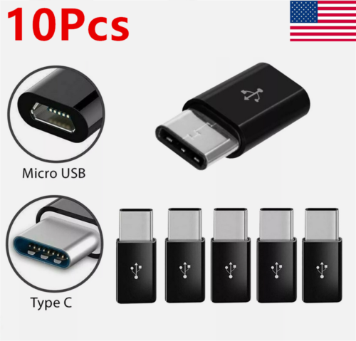 10Pcs Black USB 3.1 Type C Female to Micro USB Male Adapter Converter USB-C US