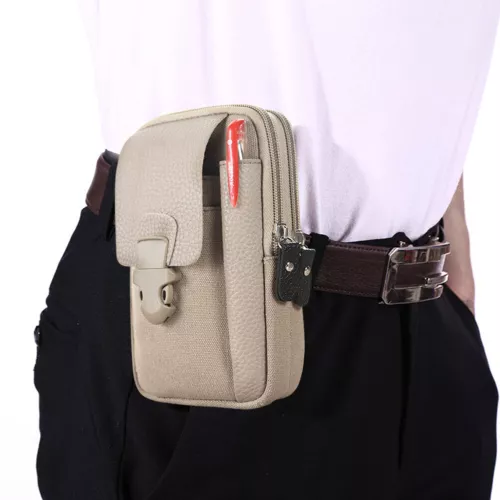 Canvas Men Waist Belt Bags Business Sports Casual Male Zip Mobile Phone Pouch - Picture 15 of 39