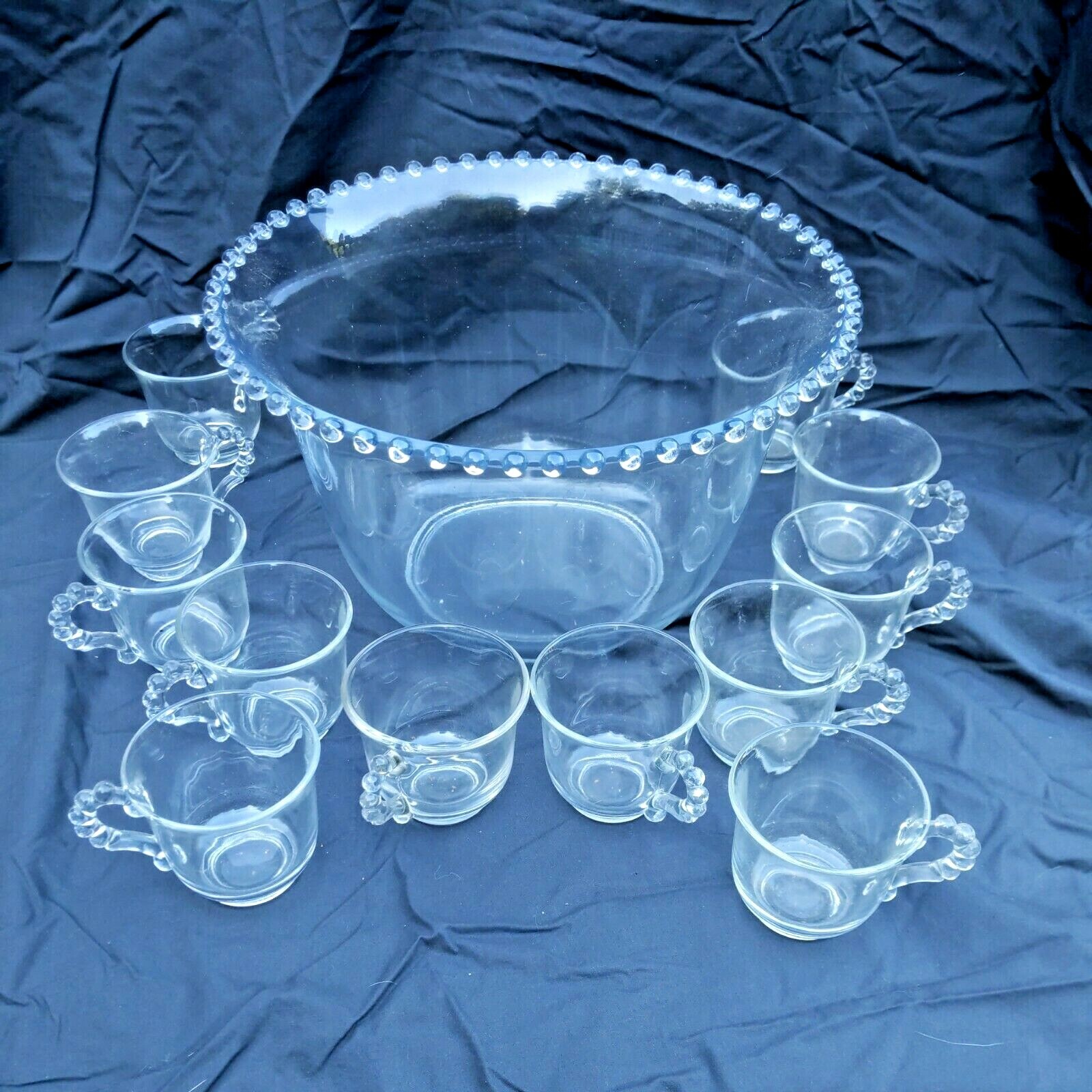 Imperial Glass Candlewick Punch Bowl &12 cups EUC Entertaining Dining