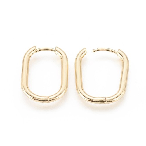 5Pairs Brass Oval Huggie Hoop Earrings Real 18K Gold Plated Findings 22x17x2.5mm - Picture 2 of 2