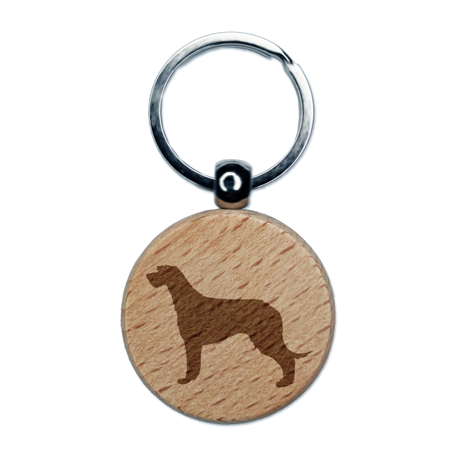 Irish Wolfhound Engraved Wood Round Keychain Charm for Dog Lovers