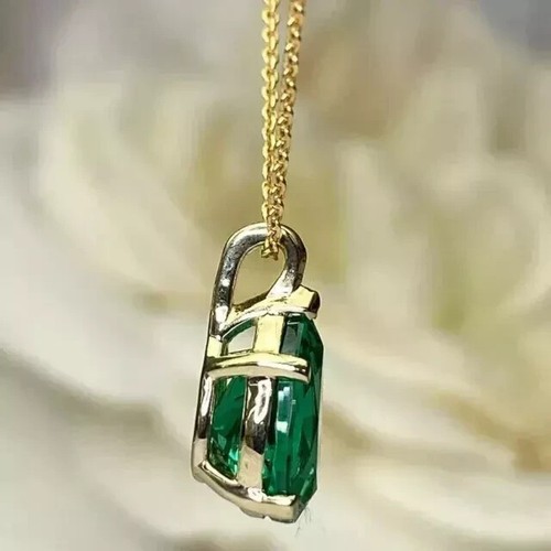 2.00Ct Pear Cut Natural Emerald Teardrop Women's Pendant 14k Yellow Gold Plated - Picture 4 of 6