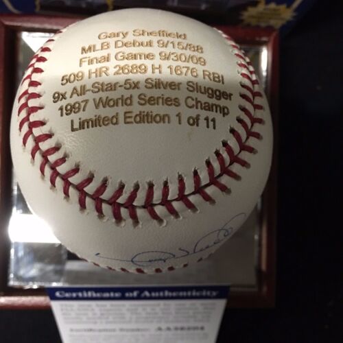 GARY SHEFFIELD Signed Career Stat Baseball LE 1/11 PSA + 1989 Rookie Card Lot 9 - Picture 3 of 6
