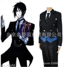 Black Butler Kuroshitsuji Sebastian Michaelis Black Uniform Suit Cosplay Costume