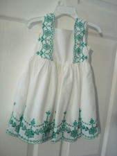 Janie and Jack White Floral Eyelet Dress Trimmed in Teal Size 12-18 Months