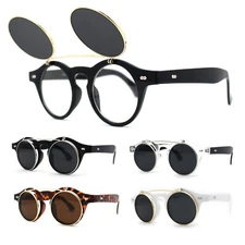 Mens Unique Vintage Style Flip Up Hippie Round Plastic Horn Rim Pimp Sunglasses