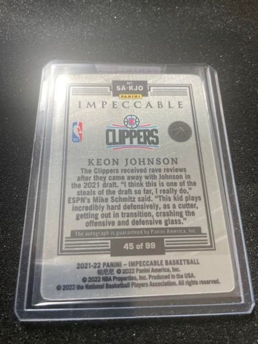 2022 Panini Impeccable Keon Johnson Los Angeles Clippers RC Auto /99 #SA-KJO - Picture 2 of 24