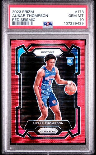2023-24 Panini Prizm Ausar Thompson Red Seismic Rookie /299 PSA 10 Pistons