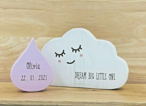 Personalised Child Birthday or New Baby Nursery GIFT SET Sleepy Cloud Raindrop - Picture 2 of 9