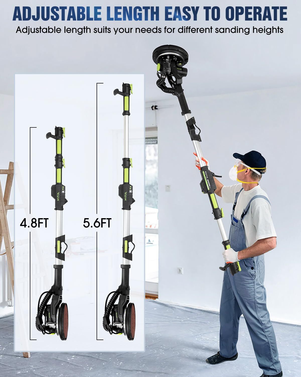 7.2A Electric Drywall Sander with LED Light Extendable Handle & Vacuum