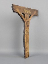 Crocifisso legno intarsiato scultura da parete figura arte sacra vintage XX Sec.
