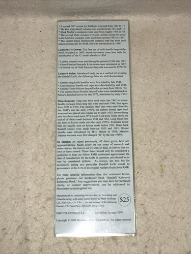 2008 3rd Edition Randall Made Knives A Timeline Quick Reference Guide - Picture 5 of 6