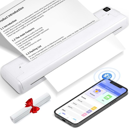 Portable Wireless Bluetooth Printer Compatible with Android & iOS Phone White - Afbeelding 1 van 6