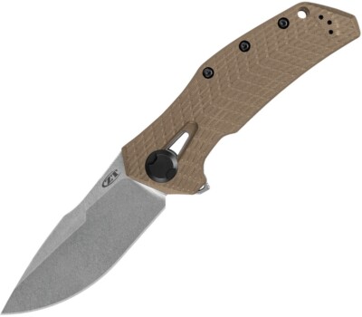 Zero Tolerance ZT 0308 Flipper Knife 20CV Stonewashed Blade Tan Handles