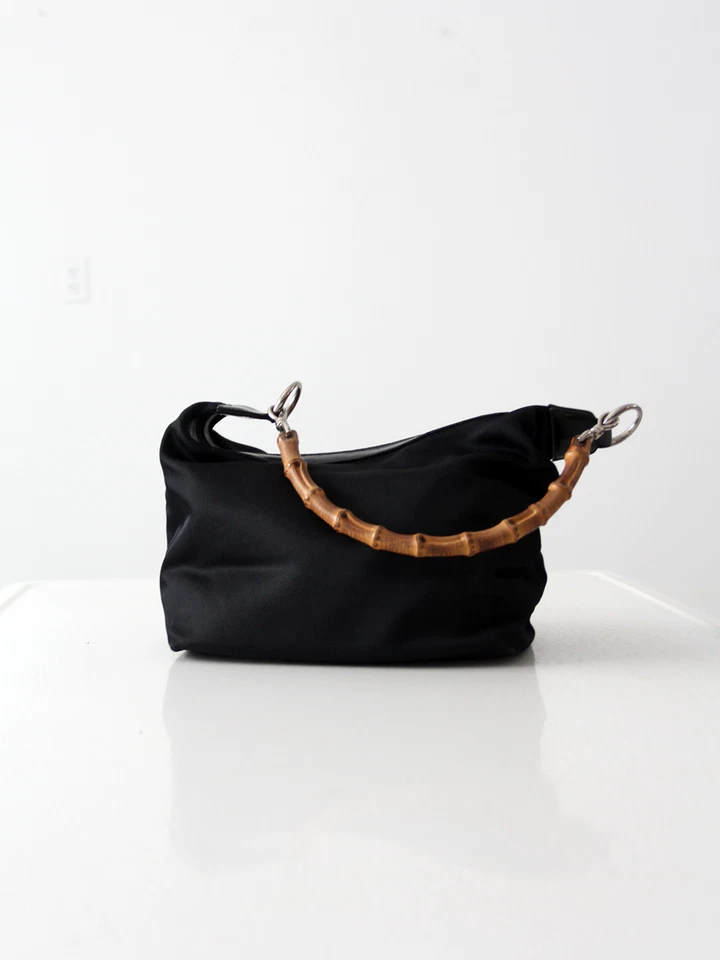 Bolso Gucci Diana con Asa de Bambú, Monedero Cartera Nylon Negro Foto 2 de 4