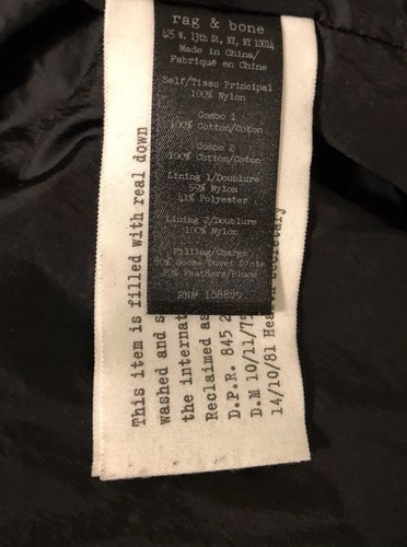 Rag & Bone Goose Daunen Kapuze schwarz grau Puffermantel NEU (Größe: klein) - Bild 11 von 11
