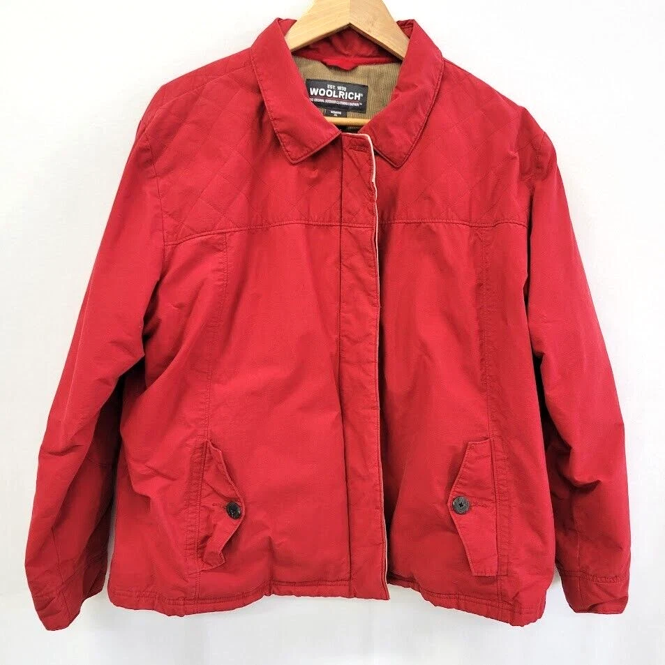 VETEMENTS Woolrich Barn Cappotto Donna XL Rosso Cachi 4509 Full Bottone Zip Polsini Regolabili