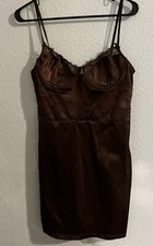 Fashion Nova Sexy and in Love Satin Mini Dress Chestnut Size L NEW